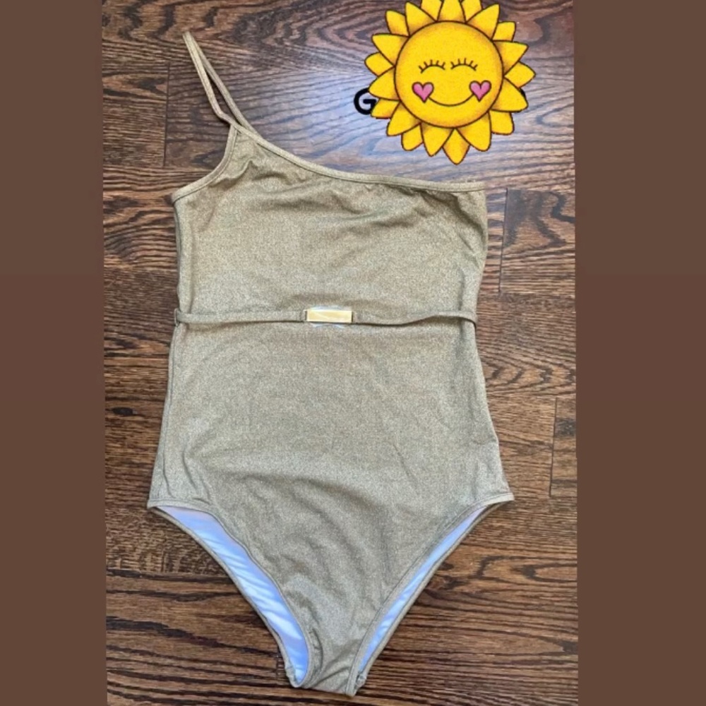DvF Metallic One Shoulder Cheeky Belted One Piece - Picture 5 of 5